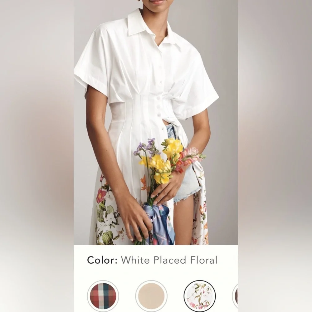 Anthropologie x Exquise The Tobie Button-Front Pleated Shirt Dress Sz Large NWT - Picture 4 of 17